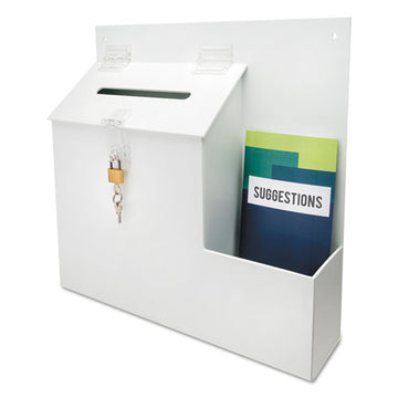 deflecto® Suggestion Box Literature Holder With Locking Top, 13.75 X 3.63 X 13.94, Plastic, White freeshipping - TVN Wholesale